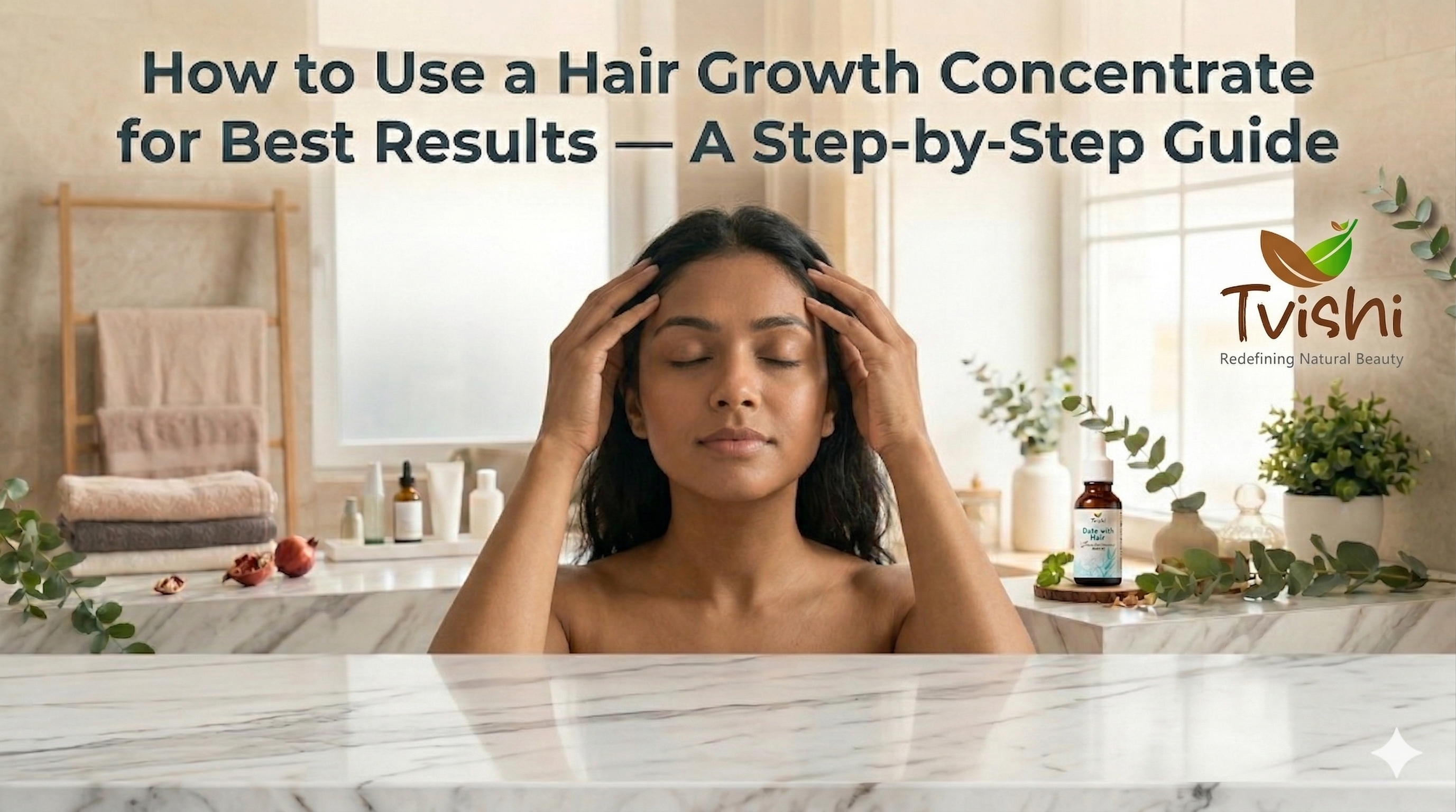 Woman applying hair growth concentrate to scalp with a gentle massage technique