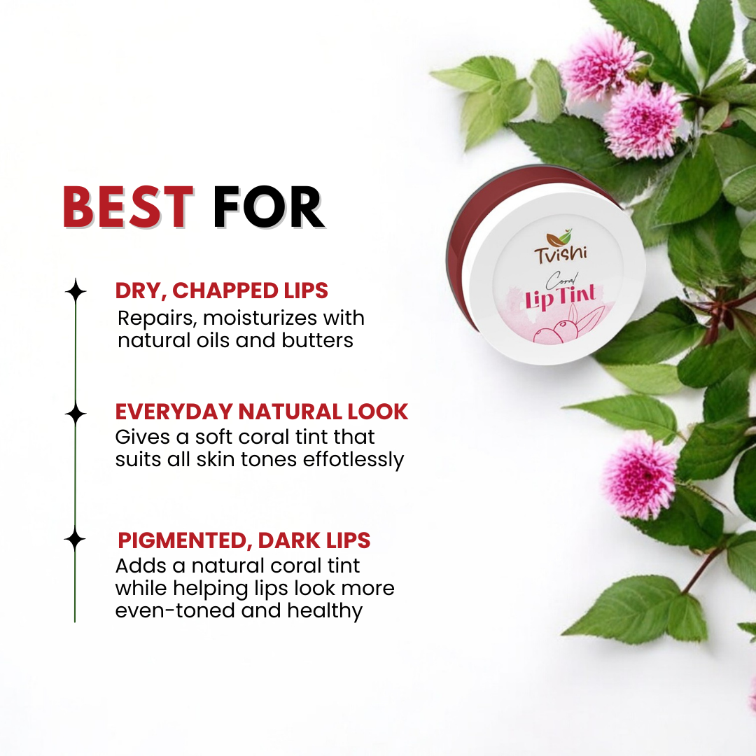 Coral Lip Tint used as a natural blush, eyeshadow, and lip color.