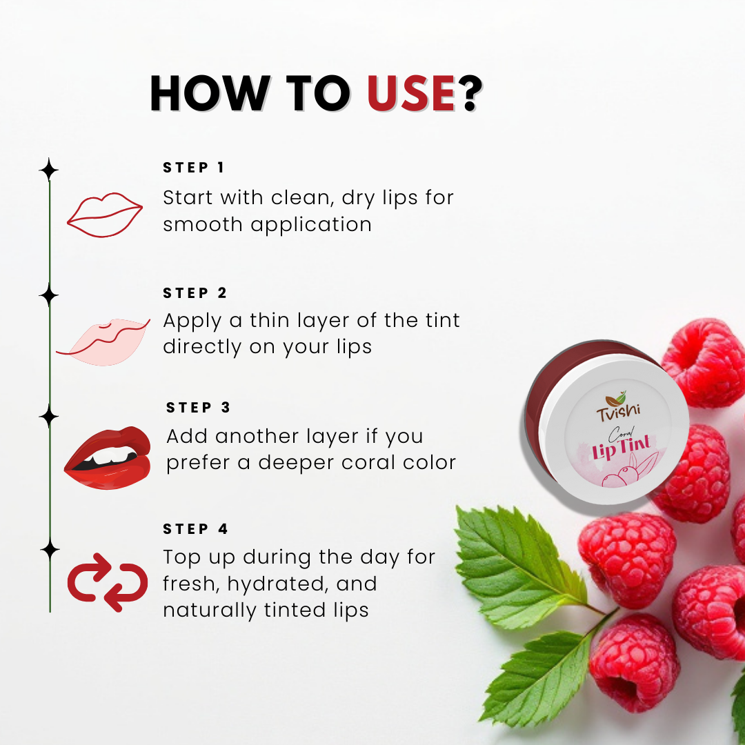 Application steps for Coral Lip Tinted Balm