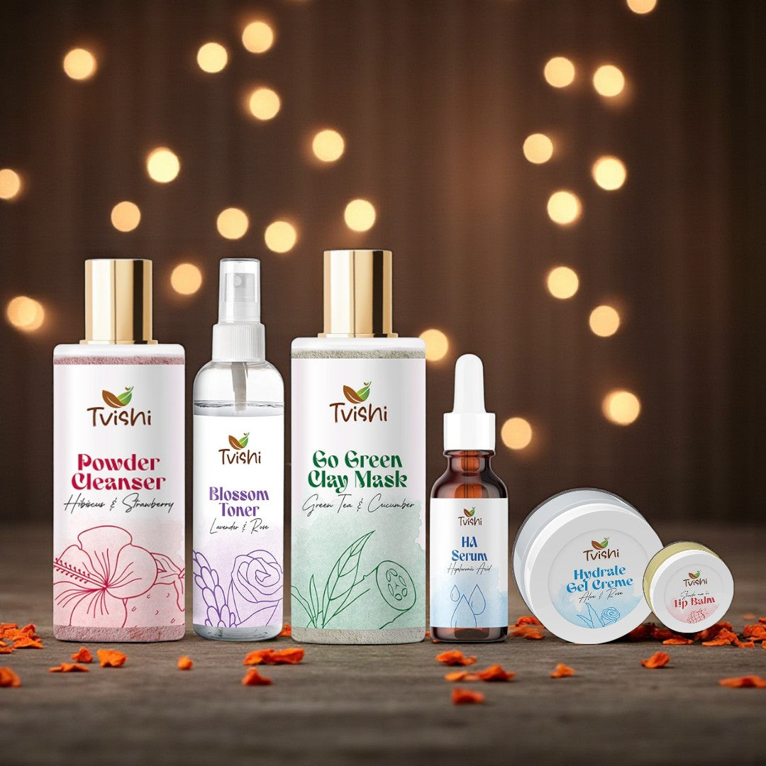 Tvishi Combination Skin Bundle — complete 6-step face routine for oily T-zone, dry cheeks, acne-prone and sensitive skin